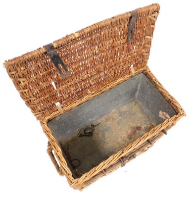 An early 20thC wicker travelling cool box, with lead liner, and cast iron locking mechanism, 44cm high, 65cm wide. - 2