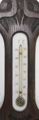 A Victorian oak barometer, with thermometer, within a carved case, 80cm high. - 3