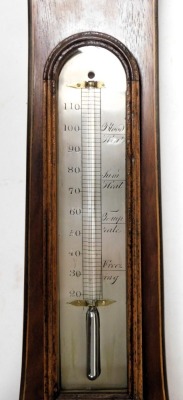 A Georgian mahogany barometer, by Stebbing of Southampton, silvered dial, dry damp dial and thermometer, the case with box inlay and a broken arch pediment, 97cm high. - 4