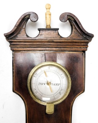 A Georgian mahogany barometer, by Stebbing of Southampton, silvered dial, dry damp dial and thermometer, the case with box inlay and a broken arch pediment, 97cm high. - 5