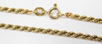 A 9ct gold rope twist neck chain, on a bolt ring clasp, 7.3g. - 2