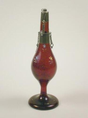 A 19thC Bohemian ruby glass holy water sprinkler with Middle Eastern white metal mounts