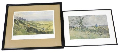 After Lionel Edwards (British, 1878-1968). Household Brigade Draghounds, Hawthorne Hill 1987, print, signed, published by The Sporting Gallery, 43.5cm x 60.5cm, and The Quorn, at Little Belvoir, print, 37cm x 52cm. (2)