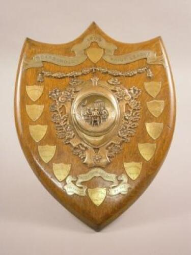 An Edwardian oak presentation shield for the Scarborough Whist League