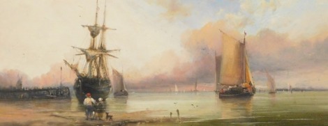 Continental School (20thC). Coastal scene with sailing ships, after the Old Masters, oil on board, 16cm x 39cm.