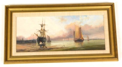 Continental School (20thC). Coastal scene with sailing ships, after the Old Masters, oil on board, 16cm x 39cm. - 2