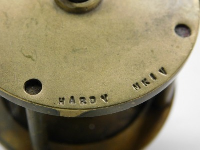 A Hardy mark 4 brass fishing winch reel, 10cm diameter. - 3