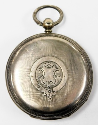 A Victorian gentleman's silver pocket watch, open face, key wind, floral engraved circular dial, with chapter ring bearing Roman numerals, subsidiary seconds dial, movement by Grinberg Reichman of 6 Western Road Brighton, number 48677, the case with engin - 5