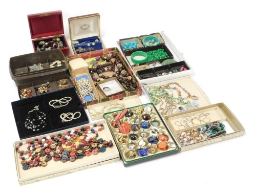 Silver and costume jewellery, including necklaces, earrings, bangles, and rings.