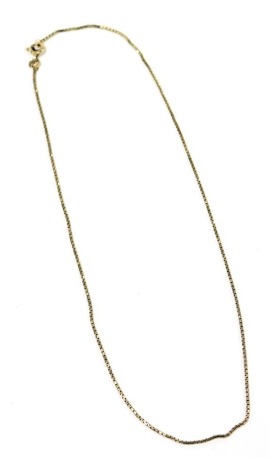 A 9ct gold box link neck chain, on a bolt ring clasp, 3.3g.