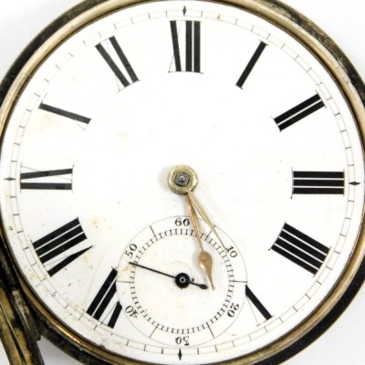 A Victorian gentleman's silver cased pocket watch, open face, key wind, circular enamel dial bearing Roman numerals, subsidiary seconds dial, Waltham movement, number 2115481, with silver cuvette and outer case with vacant shield and garter reserve, Birmi - 2