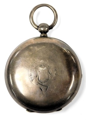 A Victorian gentleman's silver cased pocket watch, open face, key wind, circular enamel dial bearing Roman numerals, subsidiary seconds dial, Waltham movement, number 2115481, with silver cuvette and outer case with vacant shield and garter reserve, Birmi - 5