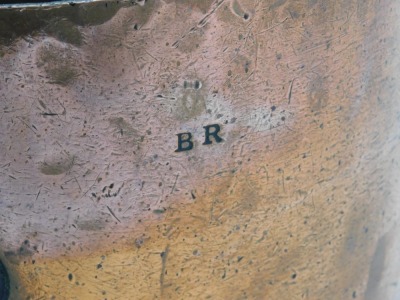 A 19thC copper saucepan, with a cast iron handle, stamped BR, 26cm wide. - 3