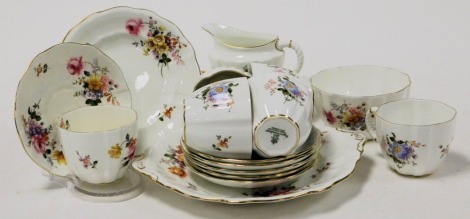 A Royal Crown Derby porcelain Derby Posies pattern part tea service, comprising bread plate, cream jug, sugar bowl, six teacups, saucers and plates.