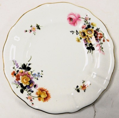 A Royal Crown Derby porcelain Derby Posies pattern part tea service, comprising bread plate, cream jug, sugar bowl, six teacups, saucers and plates. - 2