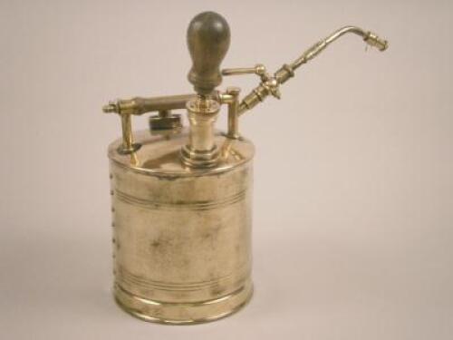 An early 20thC brass pressurised garden sprayer