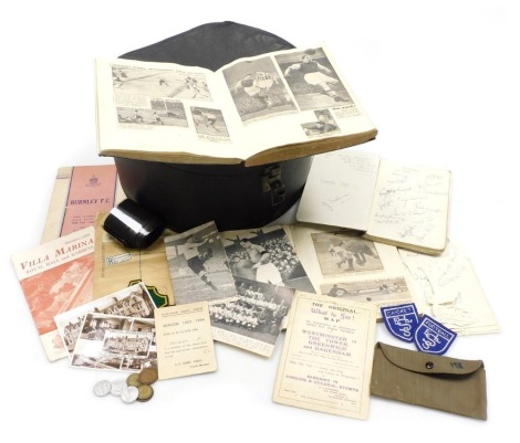 Burnley FC interest, including a notebook of autographs of visiting teams, including Arsenal FC, 5th March 1949, Aston Villa, 2nd April 1949, Bolton Wanderers, 22nd November 1948, Birmingham City, Chelsea FC, 19th February 1949, Derby County, 15th April 1