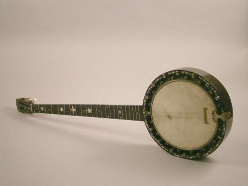 W. Dennis. A rosewood and mother-of-pearl inlaid banjo