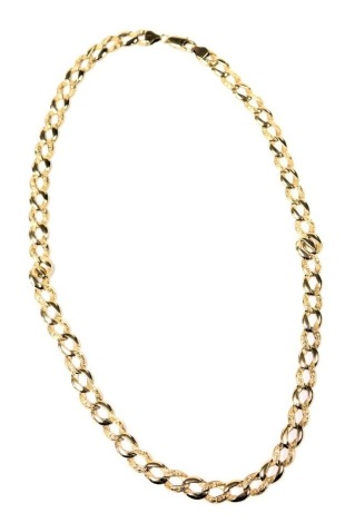 A 9ct gold fancy curb link neck chain, on a lobster claw clasp, 37.6g.