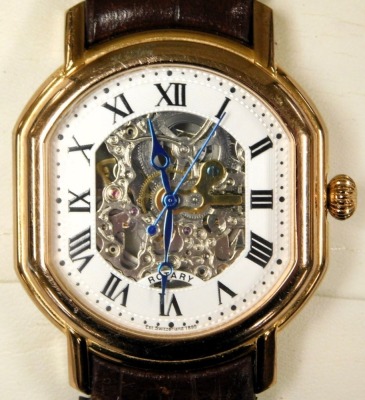 A Rotary gentleman's dress wristwatch, with movement exposed dial, and chapter ring bearing Roman numerals, centre seconds, clockwork movement, on a leather strap, boxed, a Rotary quartz wristwatch, and three further dress wristwatches. (5) - 6