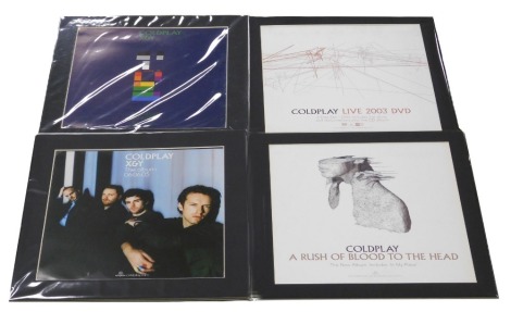 Four Coldplay record shop mounted displays, that were never used, comprising Live DVD-2003, and Rush of Blood 2002.