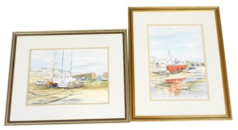 Pamela McGraa (British, D.1947), SS79 St Ives, Mousehole Harbour, pair of watercolours, signed, with certification verso, 35cm x 25cm and 25cm and 35cm respectively.