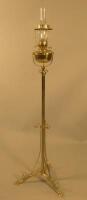 A late Victorian / early 20thC brass Art Nouveau style floor standing oil lamp