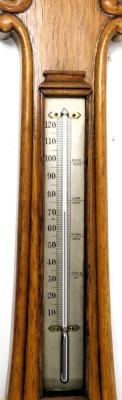 A Victorian oak cased wheel barometer, by Wood, late Abraham and Company, 20 Lord St, Liverpool, with silvered dial, and thermometer, 93cm high. - 3