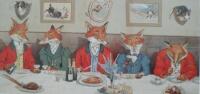 A reproduction hunting print. The Mr Fox's Hunt Breakfast on Christmas Day