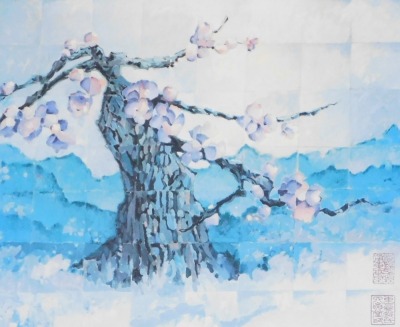 Japanese School (20thC) Cherry tree in blossom, print, 52cm x 62cm.