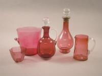 Various items of cranberry glass