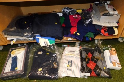 Various gentleman's clothing, to include shirts, socks, a Hunstanton Golf Club jumper, etc. (1 shelf)