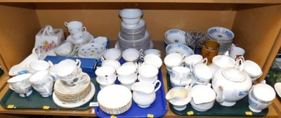 A Blair's china porcelain part tea service, further part teawares, to include Coalport Revelry pattern, seconds, etc. (1 shelf)