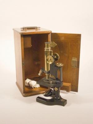 A Bausch and Lomb brass microscope