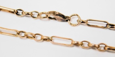 A 9ct rose gold trombone link neck chain, on a lobster claw clasp, 7.8g. - 2