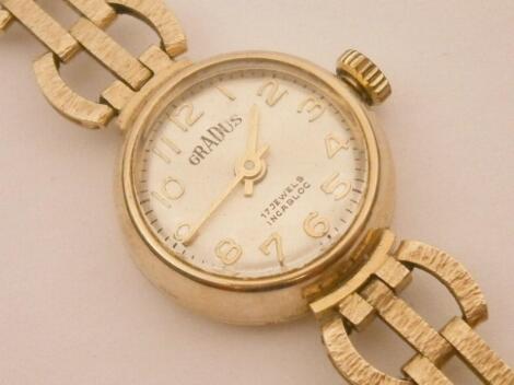 A ladies Gradus wrist watch with 9ct gold strap