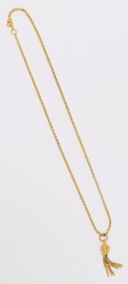 A 9ct gold tassel pendant, on a belcher link neck chain, with bolt ring clasp, 7.4g. - 4