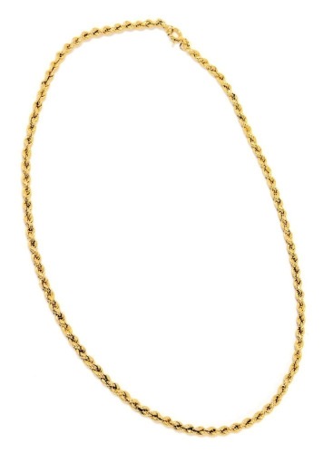 A 9ct gold rope twist neck chain, on a bolt ring clasp, 3.9g.