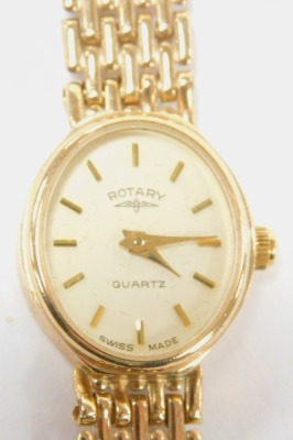 A Rotary lady's 9ct rose gold cased wristwatch, oval champagne dial, quartz movement, on a bracelet strap, 15.3g all in. - 2