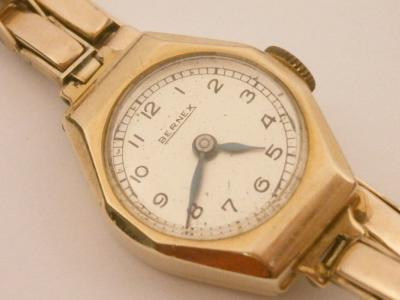 A Bernax yellow metal watch and strap