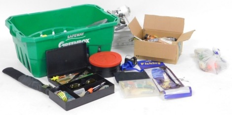 A Mitchell Avocet 6500 fixed spool reel, and other assorted fishing tackle.