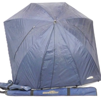 Two Brollnetts fishing umbrellas, with carry cases.