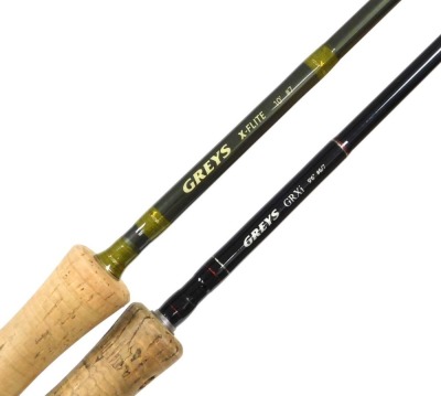 A Greys X-Flite 10ft #7 four piece fly fishing rod, with case and tube, and a Greys GRXi 9ft6 #6/7 fly fishing rod, with case and tube. - 2