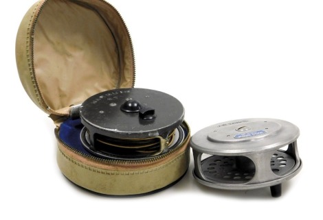 A Hardy Brothers Limited Marquis #7 fly fishing reel, with case, and an Intrepid king size alloy fishing reel. (2)