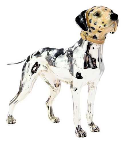 A Saturno silver and enamel figure modelled as a standing Dalmatian, stamped Saturno Italy 925, 12.5cm high.