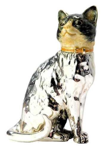 A silver and enamel figure modelled as a seated cat, stamped Italy 925, 11cm high.