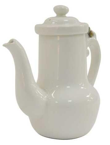 An early 20thC Limoges Laminite white glaze coffee pot, painted marks, 14cm high.