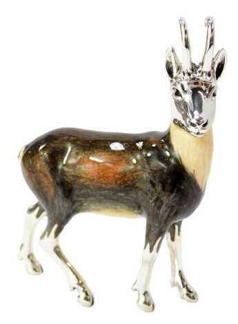 A silver and enamel figure modelled as a chamois, stamped 925, 9.5cm high.