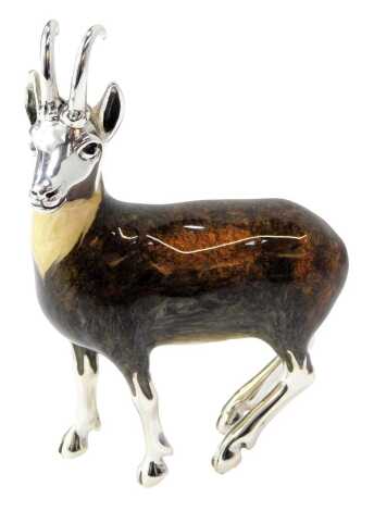 A silver and enamel figure modelled as a chamois, stamped 925, 7.5cm high.