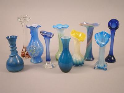 Ten coloured art glass vases